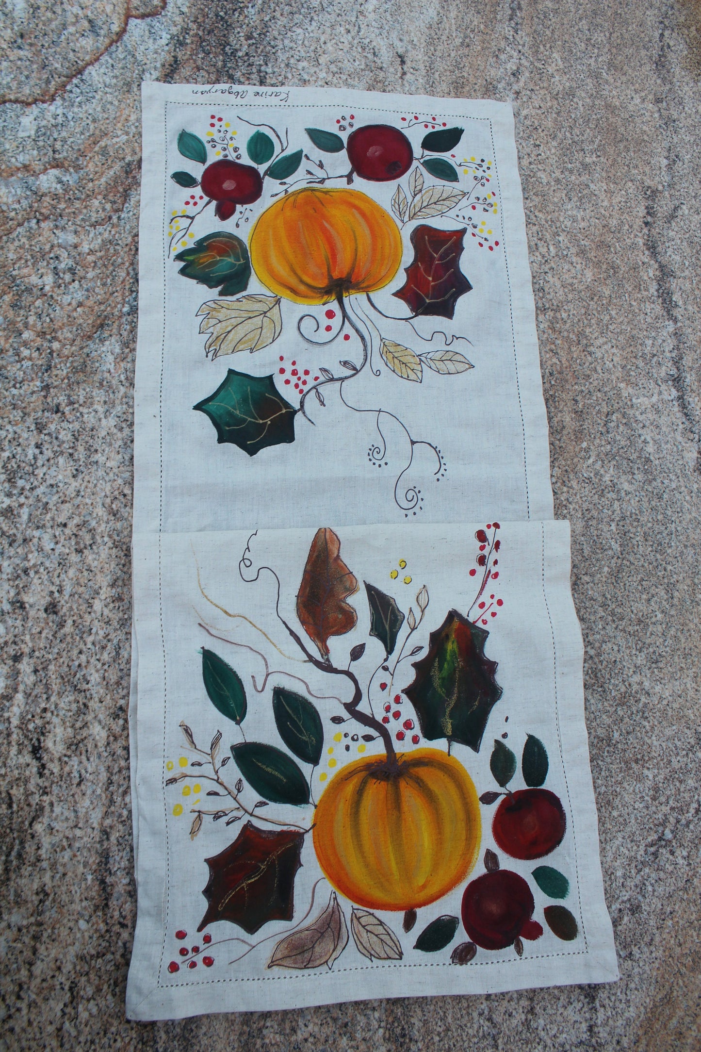 Hand painted Pumpkin  table runner