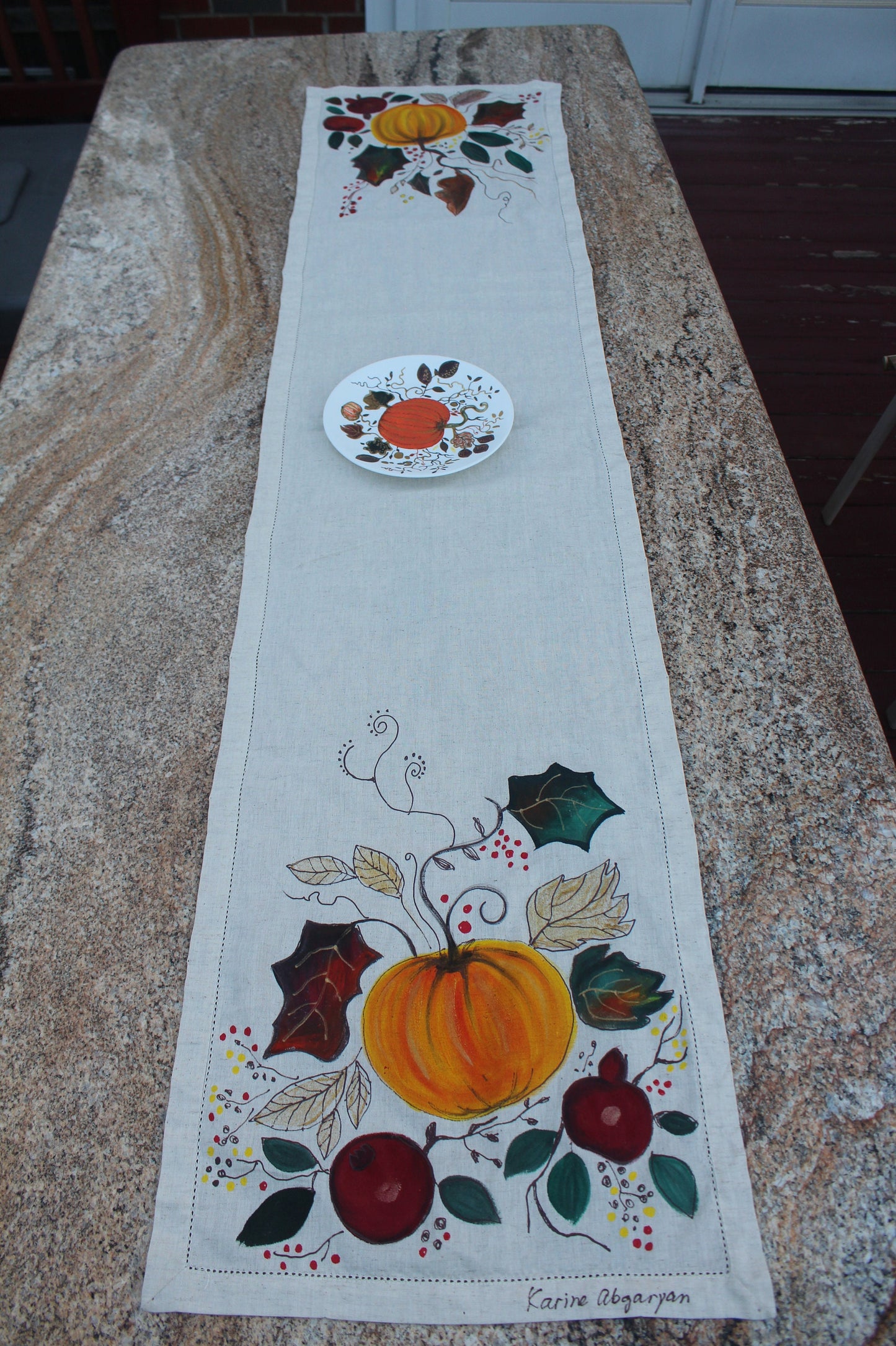 Hand painted Pumpkin  table runner