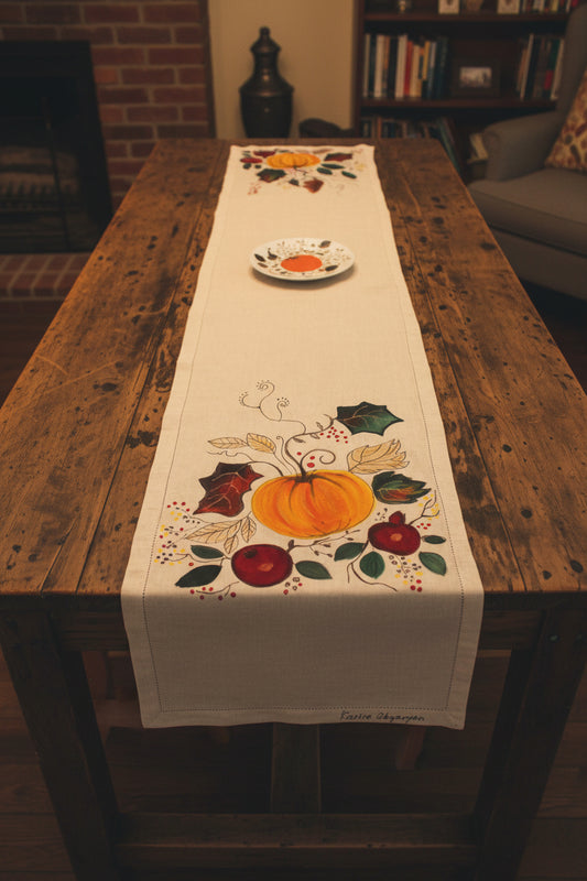 Hand painted Pumpkin  table runner