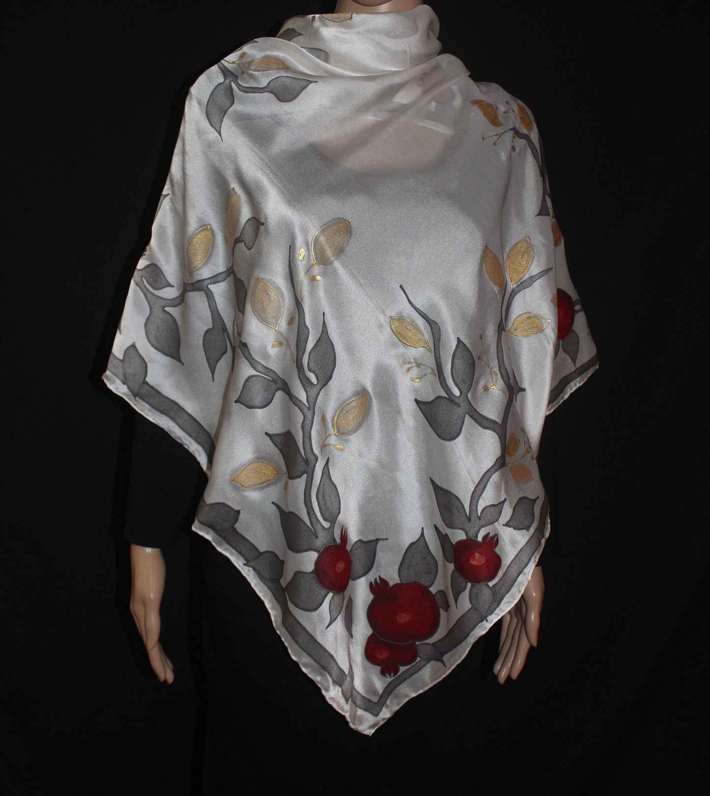 Hand painted pomegranate silk scarf