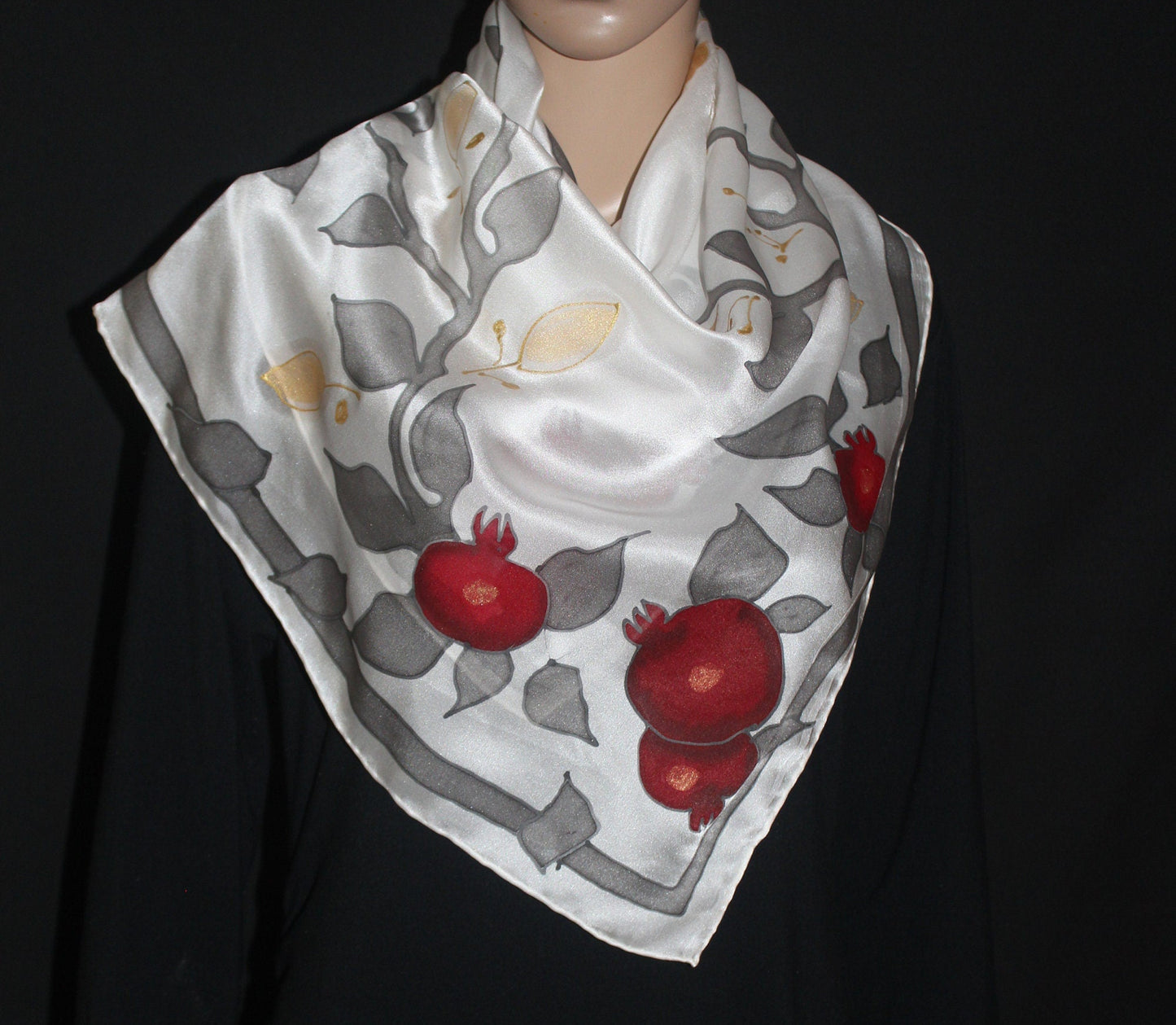 Hand painted pomegranate silk scarf