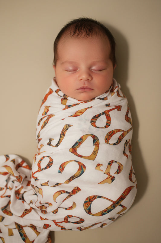 52-50 in newborn blanket  Armenian letter Alphabet   pure cotton muslin swaddle prewashed