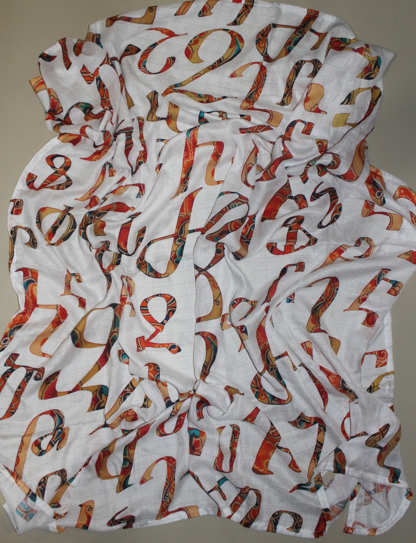 52-50 in newborn blanket  Armenian letter Alphabet   pure cotton muslin swaddle prewashed