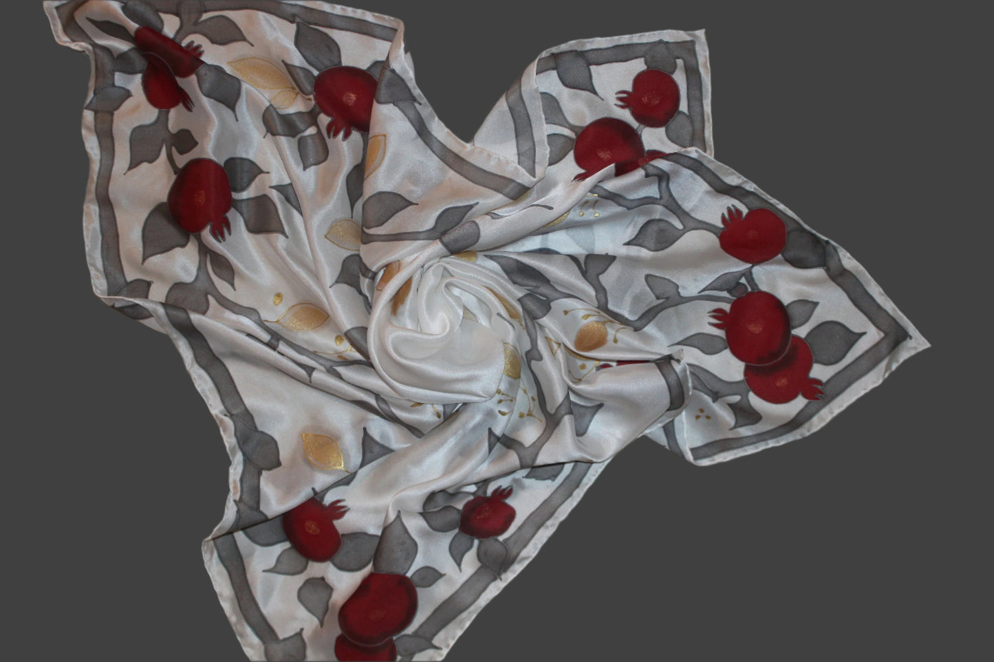 Hand painted pomegranate silk scarf