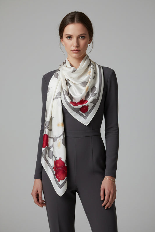 Hand painted pomegranate silk scarf