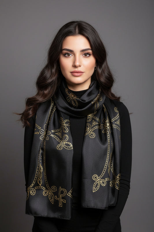 74-14 in Hand painted Armenian Cross silk scarf