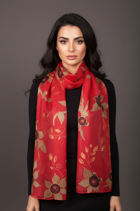 Hand painted silk scarf Pomegranates