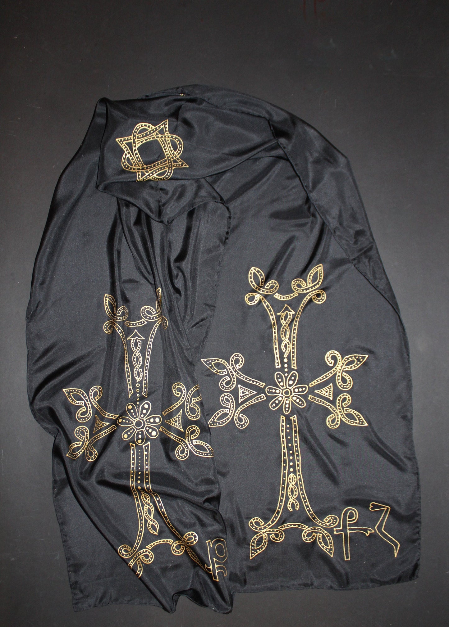 74-14 in Hand painted Armenian Cross silk scarf