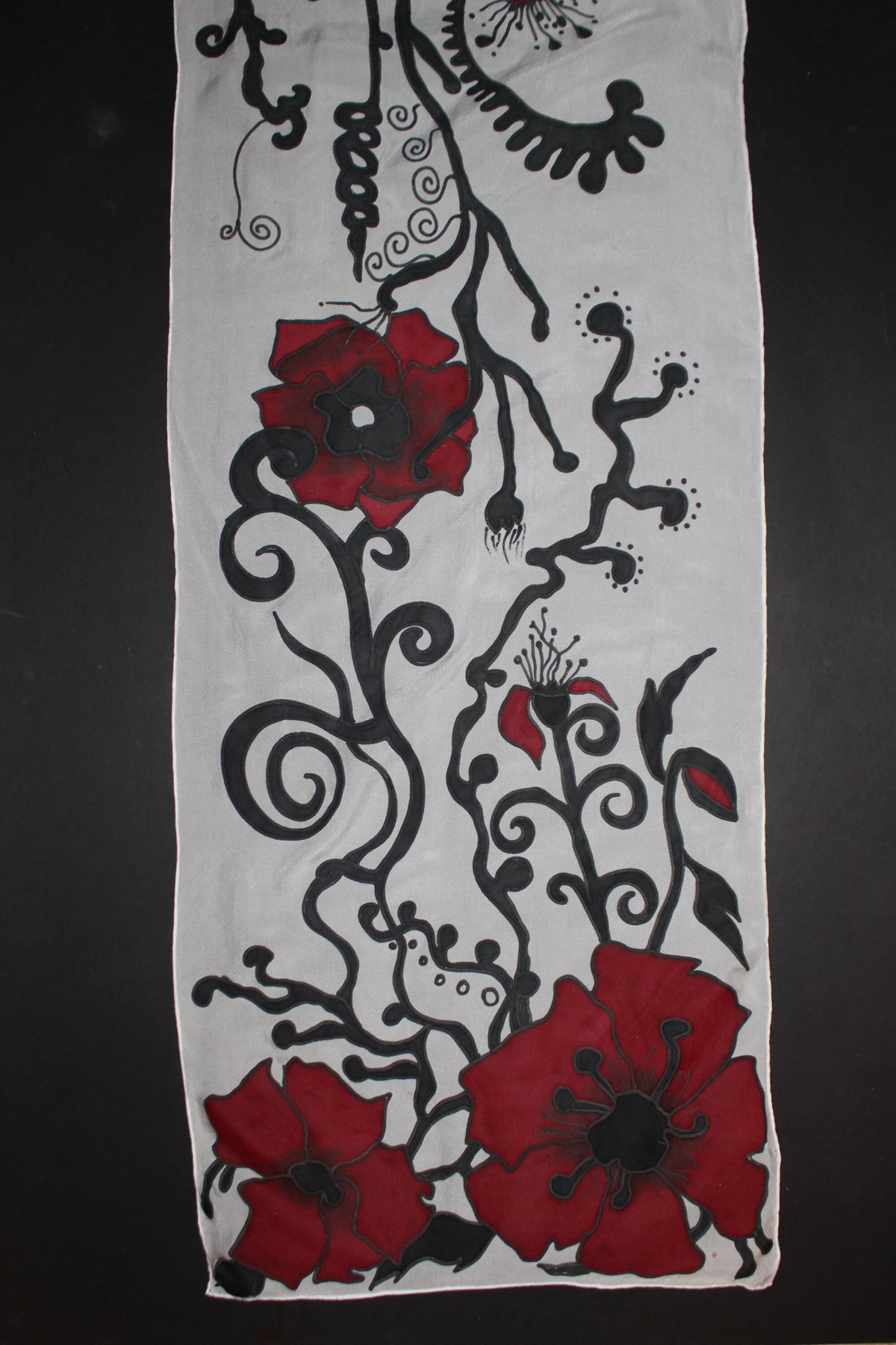 Hand painted poppy silk scarf