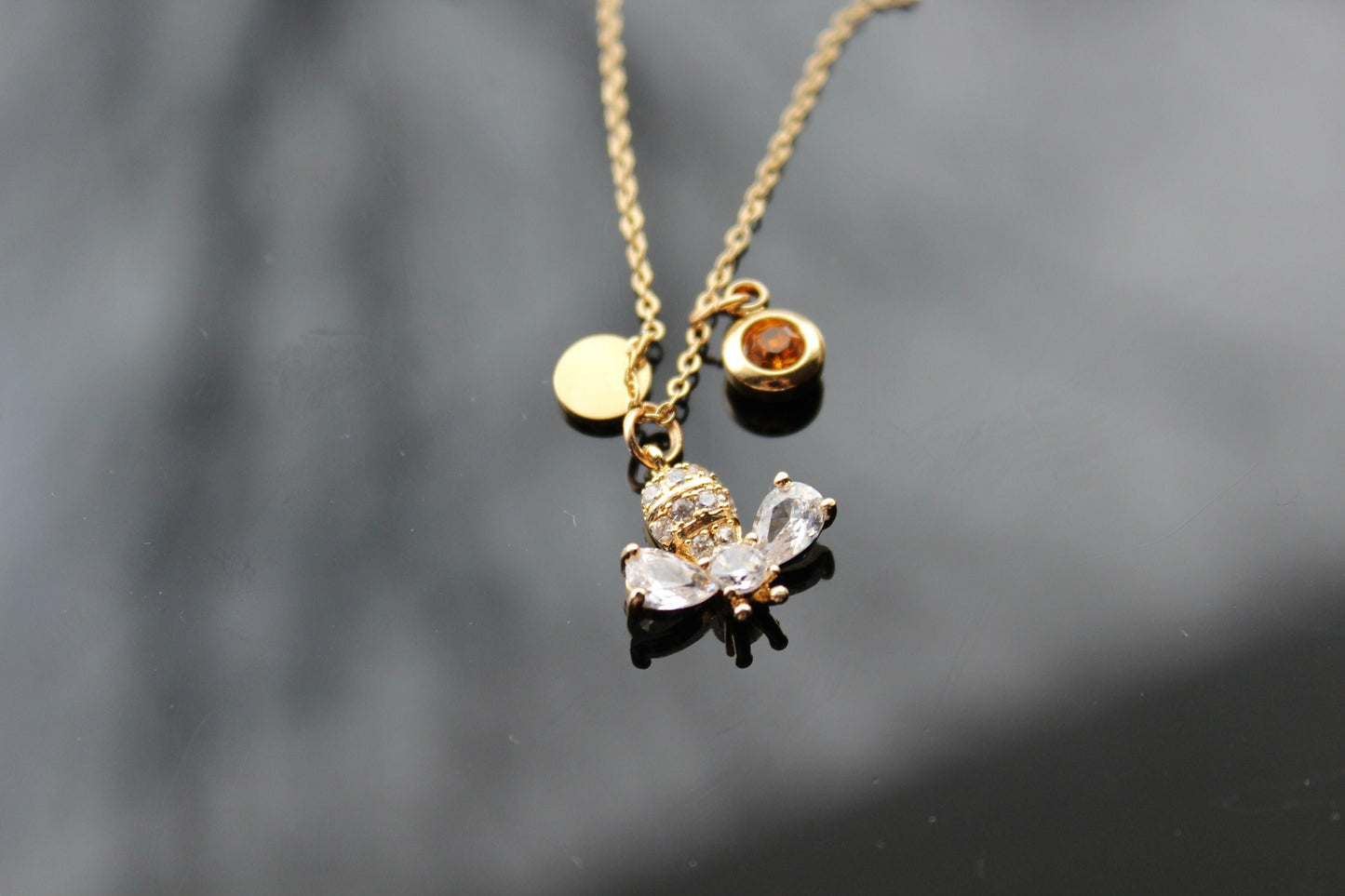 14K gold plated Gold bee charm necklace