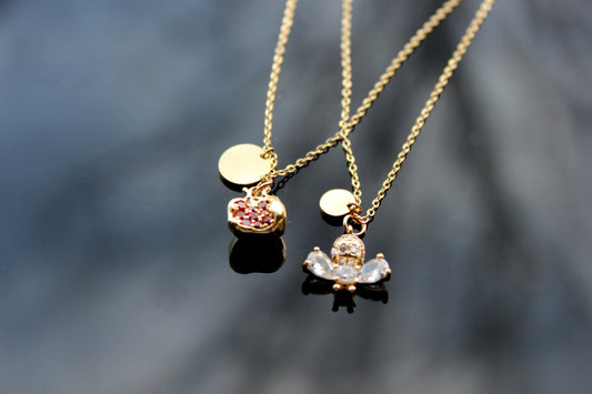 Bee pomegranate multilayer gold plated necklace