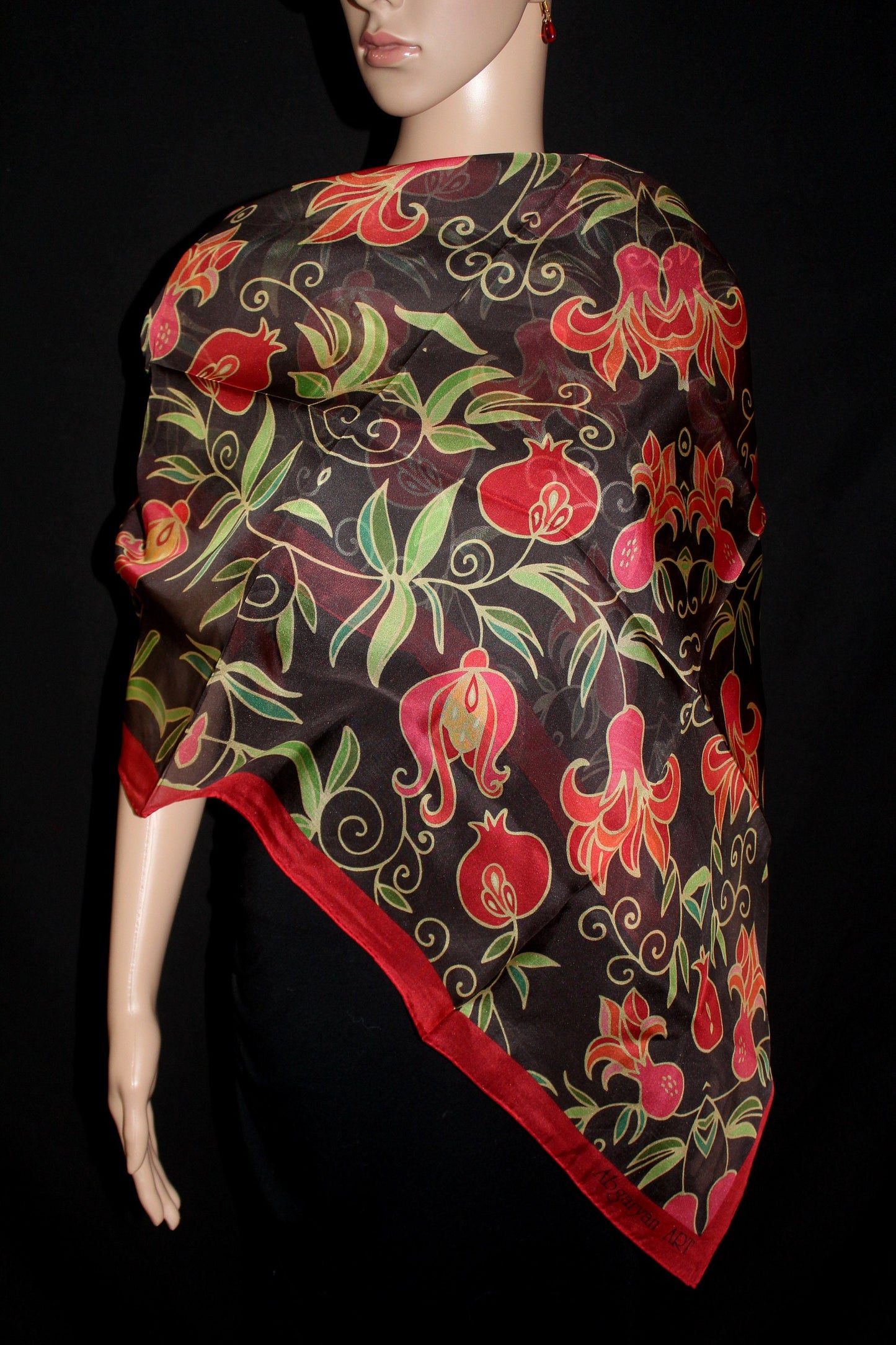 47-47 in Pomegranate silk chiffon scarf,Square large scarf