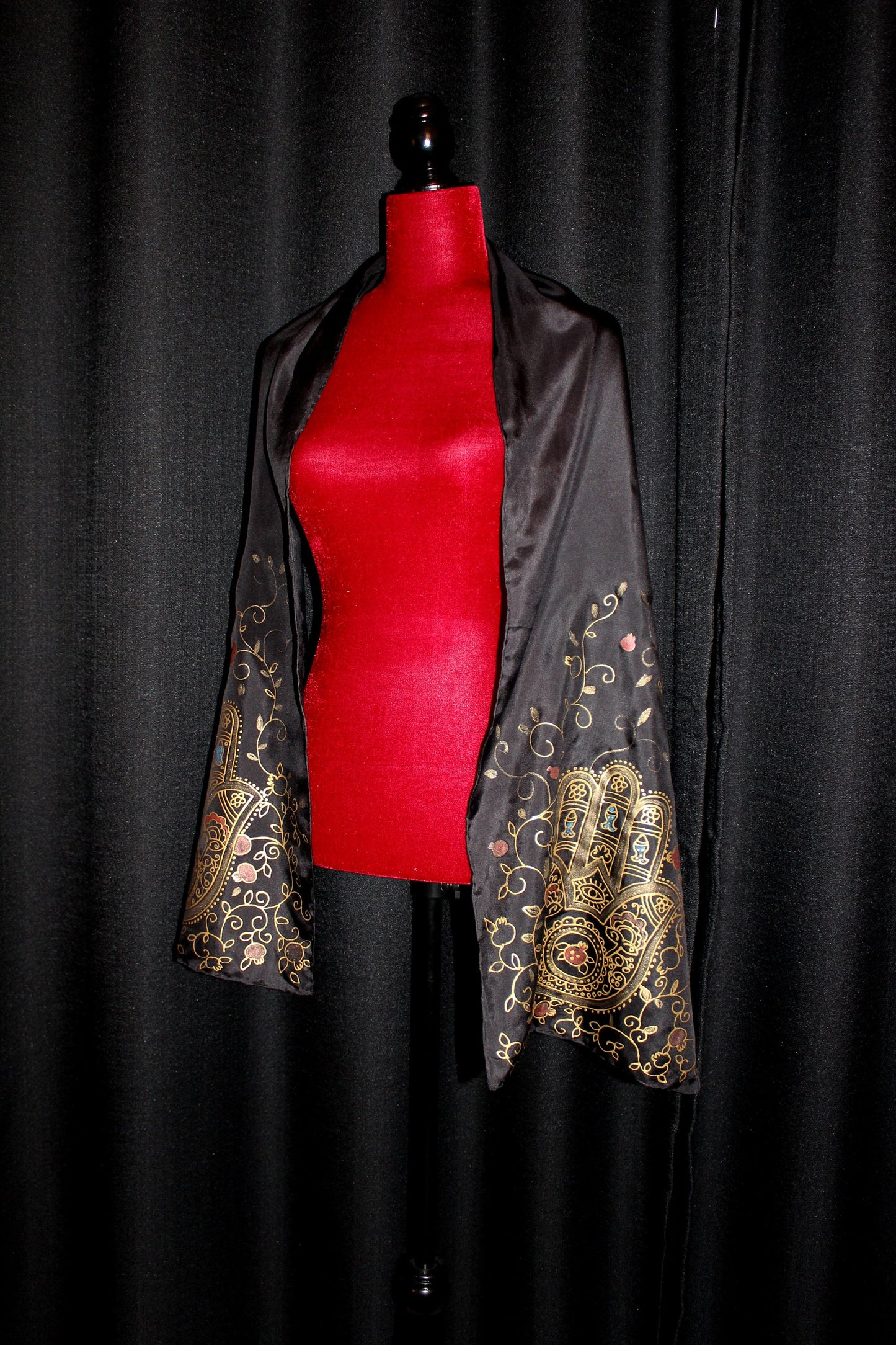 74-14in hand painted hamsa pomegranate silk scarf