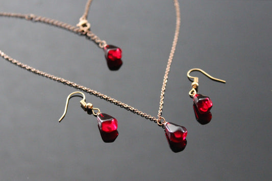 14K gold plated stainless steel handmade  non tarnish pomegranate seeds jewelry set