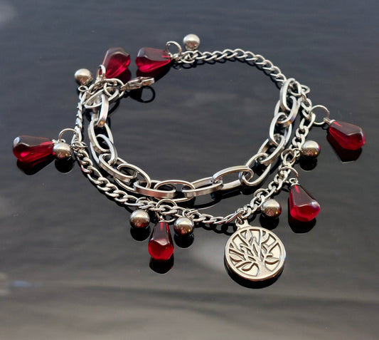 Adjustable Tree of life Silver plated stainless steel pomegranate seed bracelet