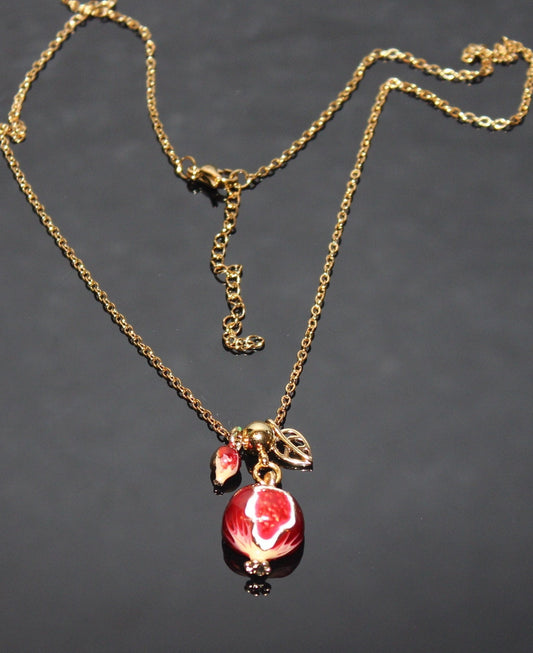 Enamel Pomegranate   pendant necklace