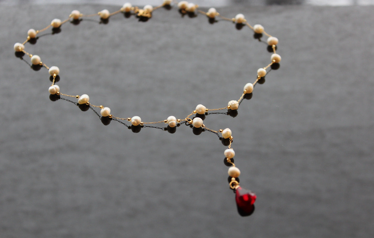 Handmade 18K gold plated stainless steel non tarnish Pomegranate glass seeds jewelry set with natural pearls