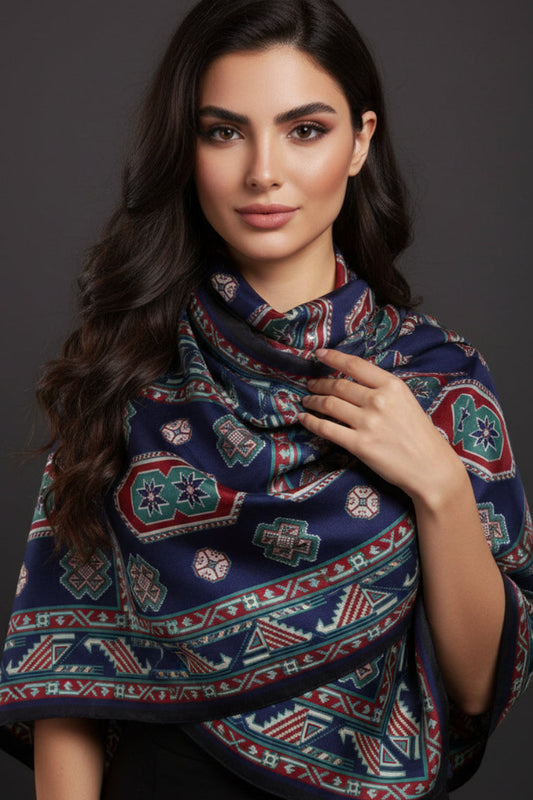 Silk scarf  71-15 in geometric pattern long pure silk scarf