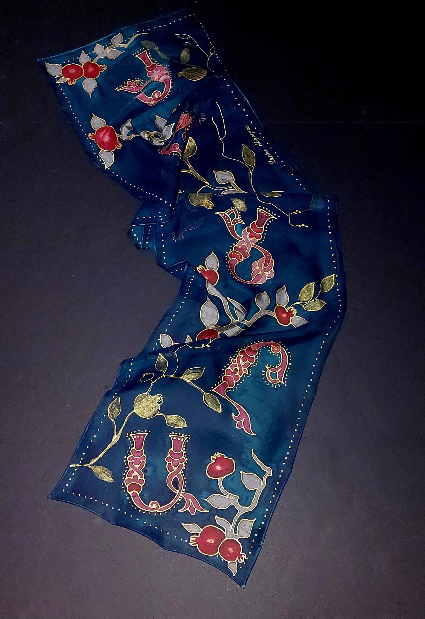 Hand painted Armenian alphabet silk scarf, Armenian bird letter scarf