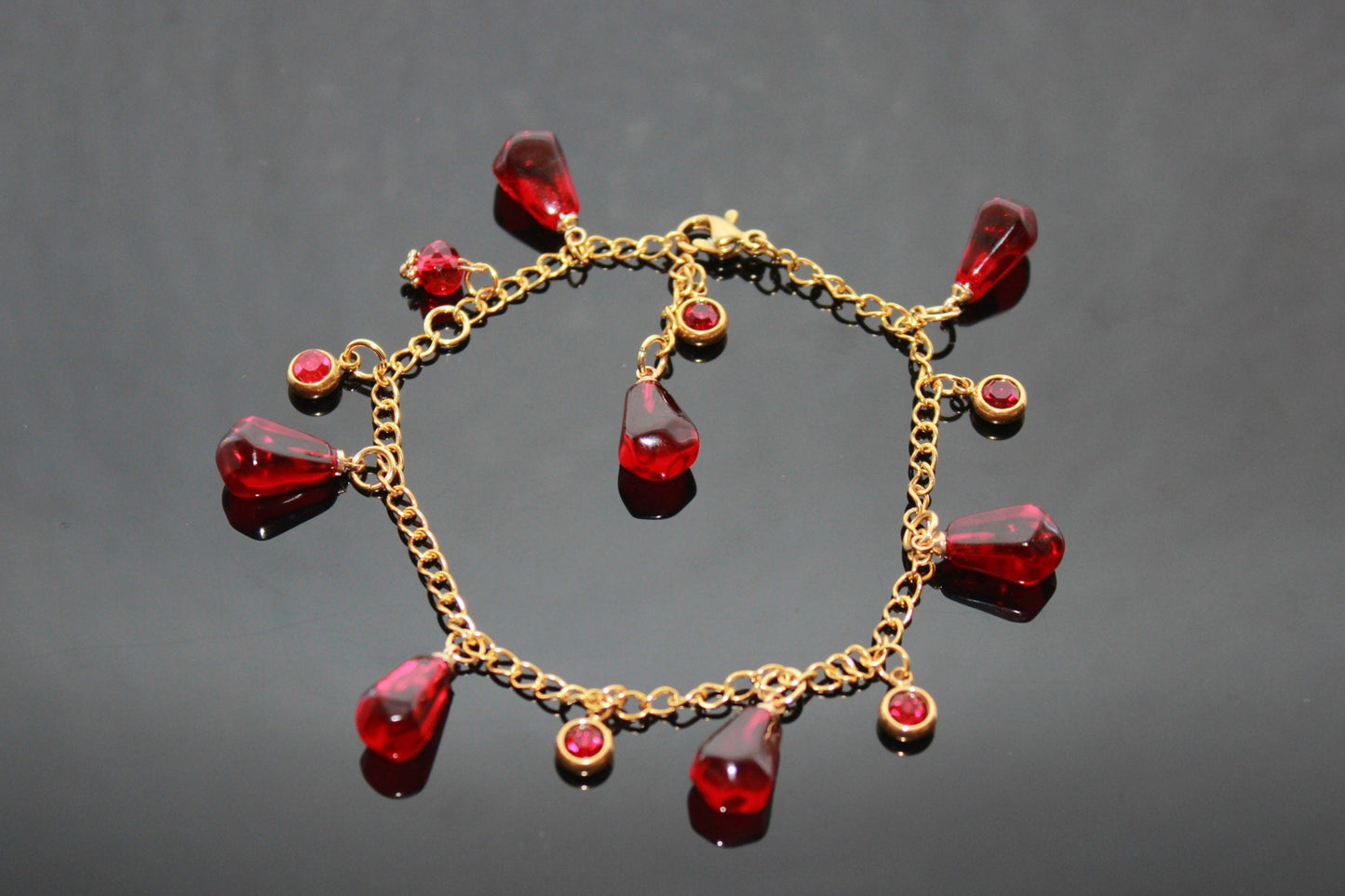 18K gold plated handmade stainless still pomegranate bracelet  with resin  beads