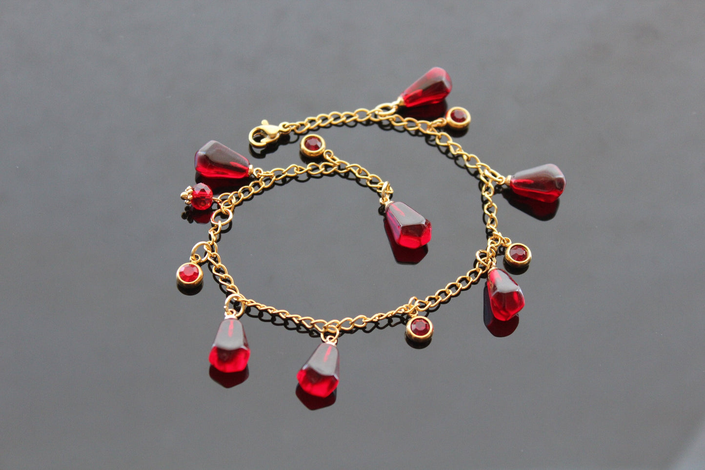 18K gold plated handmade stainless still pomegranate bracelet  with resin  beads