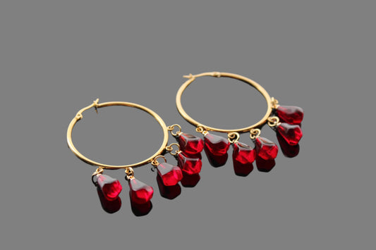1.5 in Pomegranate seed hoop earrings 14K gold plated stainless steel, non tarnish jewelry