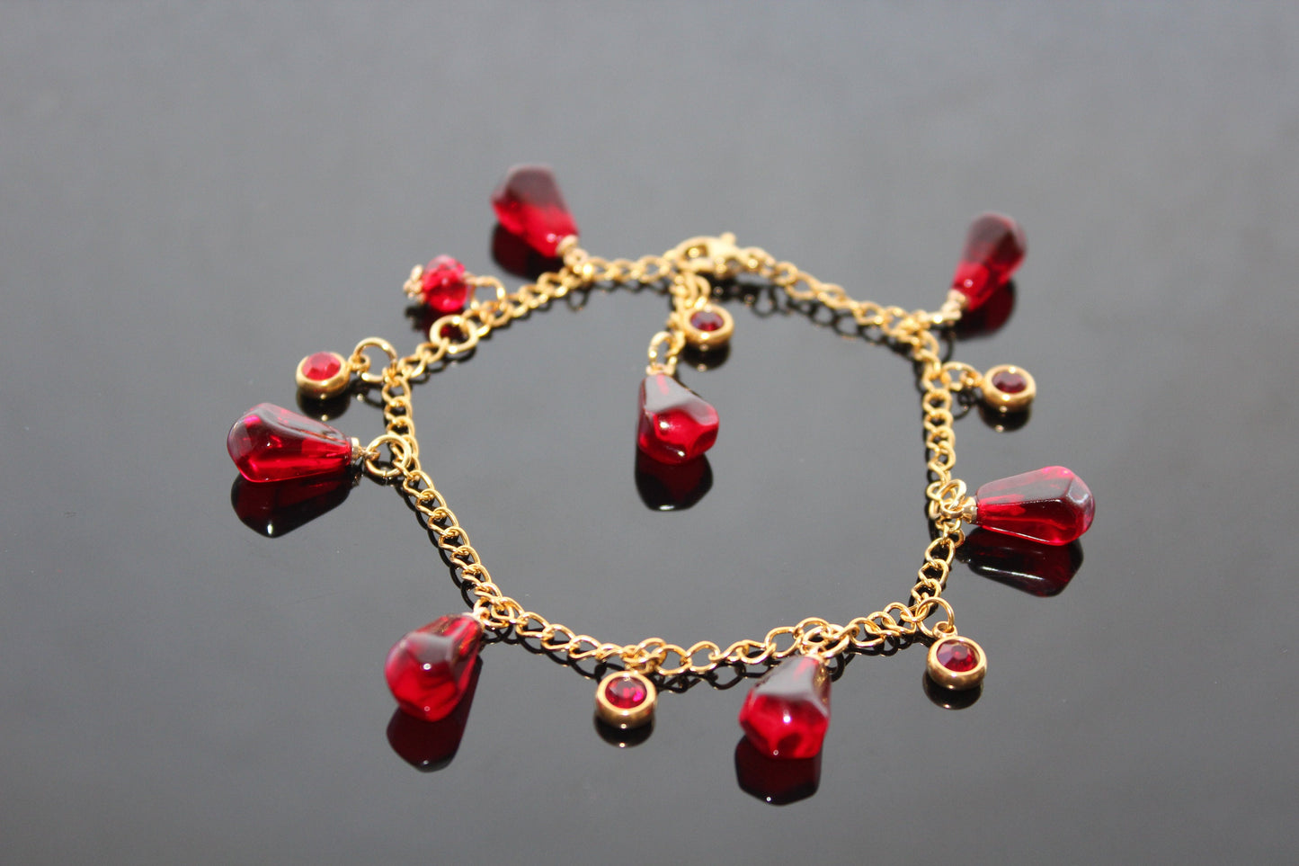 18K gold plated handmade stainless still pomegranate bracelet  with resin  beads