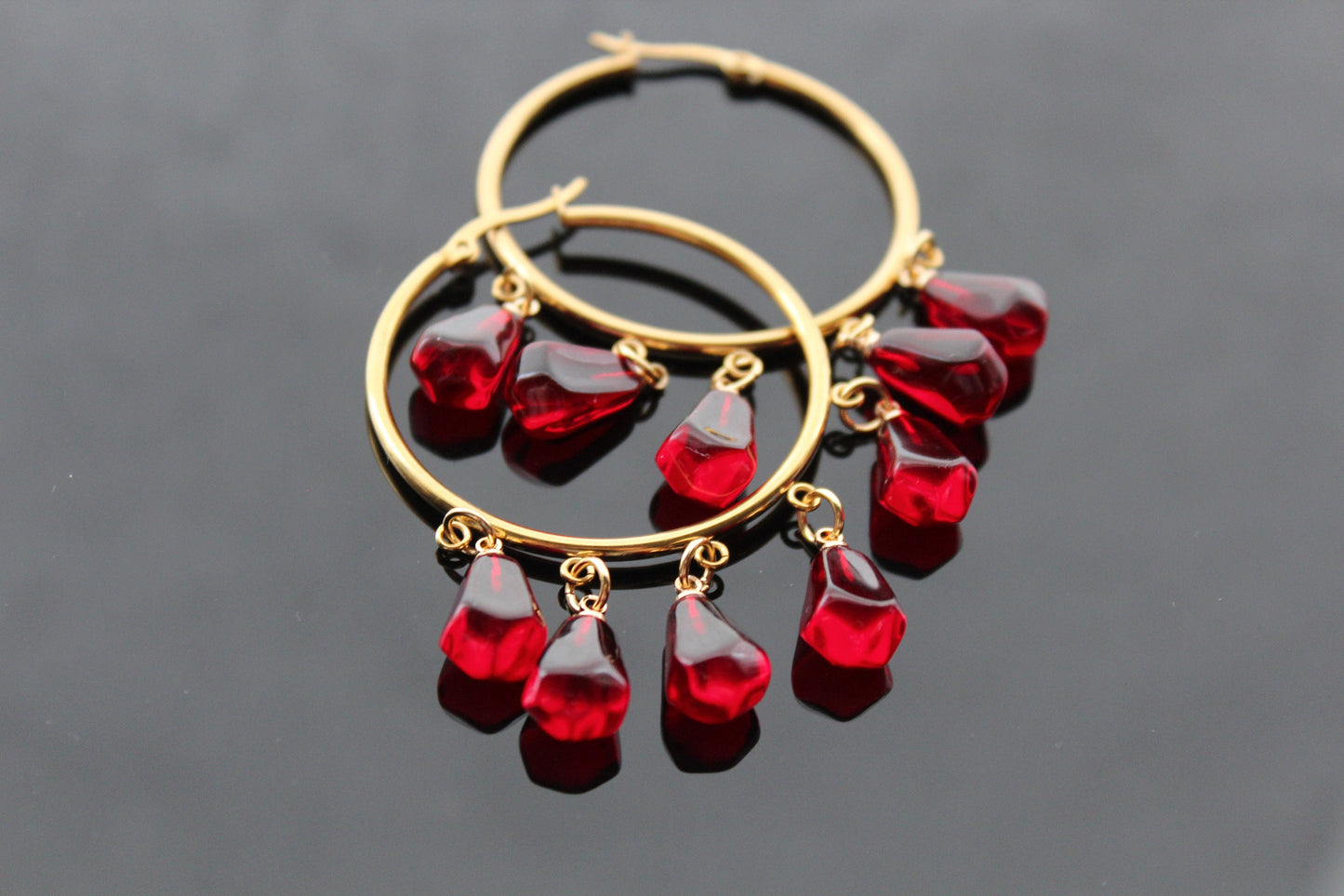 1.5 in Pomegranate seed hoop earrings 14K gold plated stainless steel, non tarnish jewelry