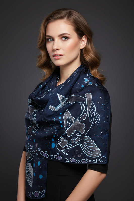 Hand painted koi fish scarf