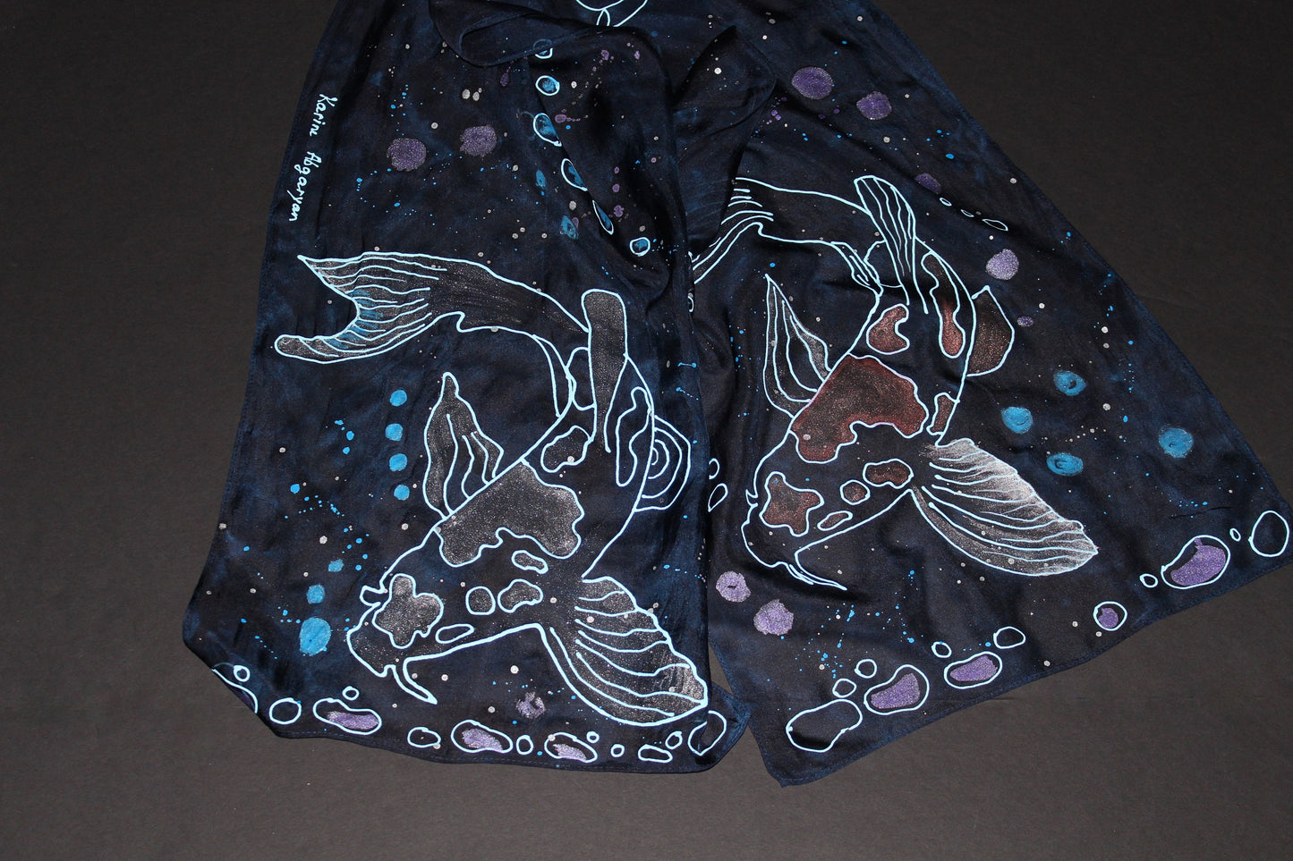 Hand painted koi fish scarf