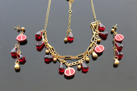 18K gold plated handmade stainless still pomegranate  non tarnish jewelry set