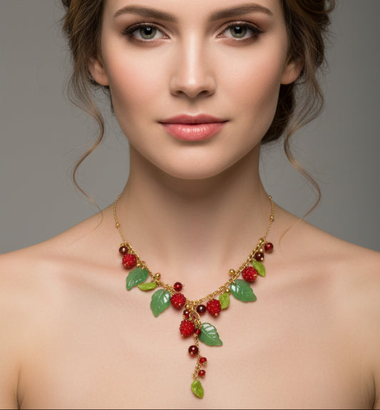 Handmade glazed glass raspberry jewelry set