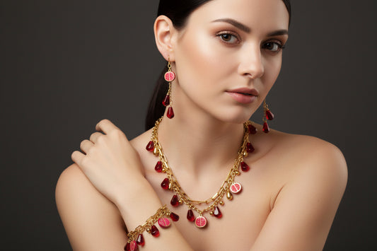 18K gold plated handmade stainless still pomegranate  non tarnish jewelry set