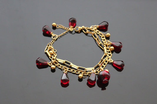 Adjustable 18K gold  plated stainless steel pomegranate bracelet with resin or glass charms