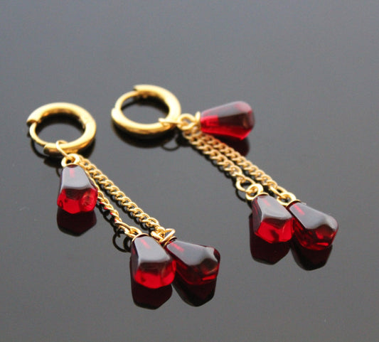 Pomegranate seeds earrings dangle earrings with small hoops