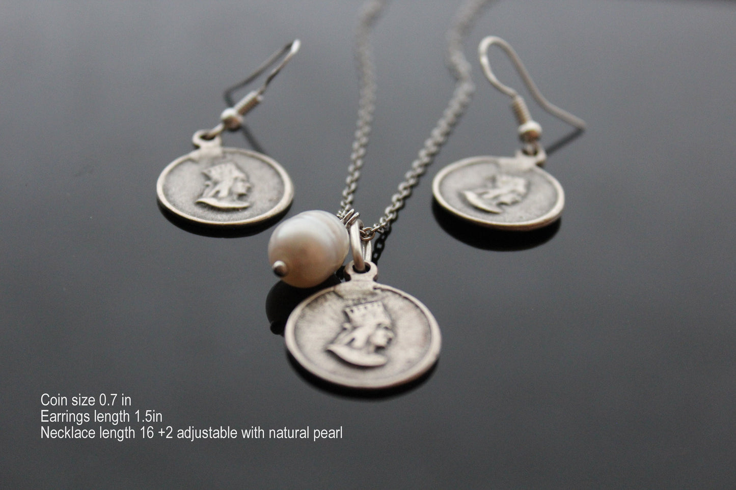 Armenian traditional  necklace rhodium  plated stainless steel with natural pearl