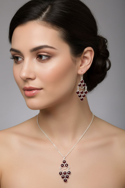 925 Sterling silver grape shape earrings with natural garnet