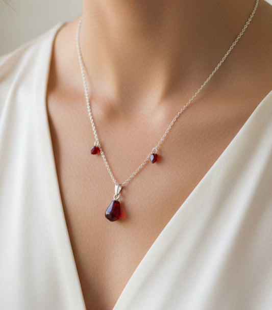 925 sterling silver pomegranate seeds jewelry set with Swarovski heart crystals and glass beads
