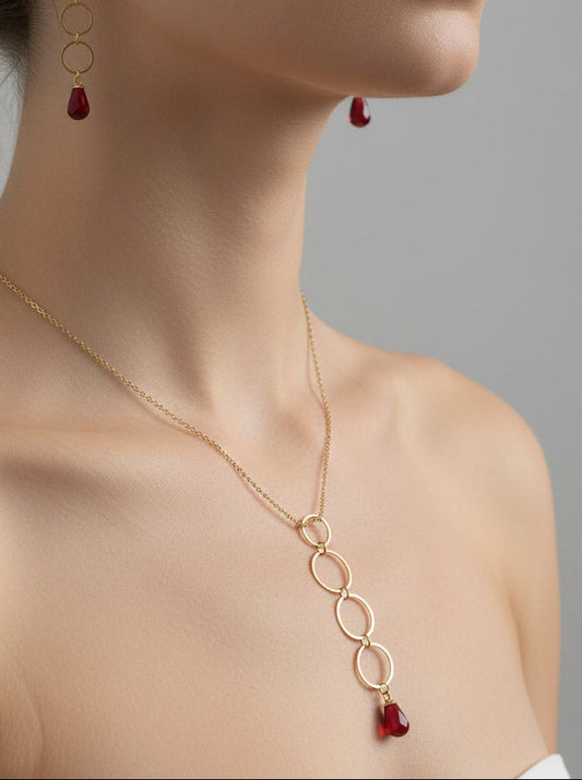 18K gold plated stainless steel handmade  non tarnish pomegranate resin seeds jewelry set