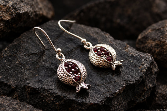925 sterling silver small delicate pomegranate earrings and necklace