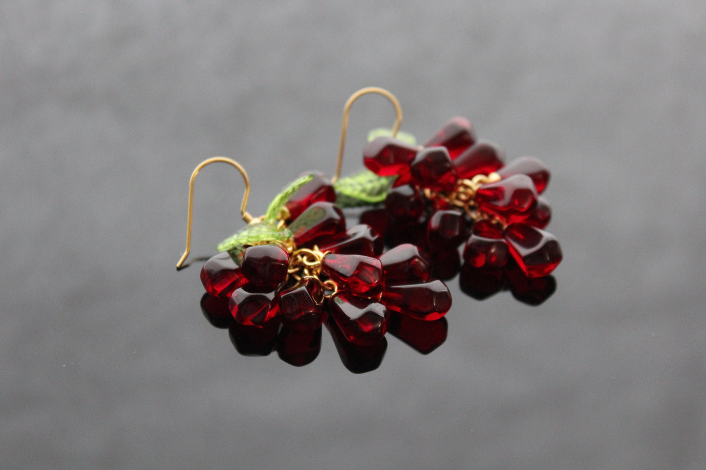 Handmade pomegranate seeds 18K gold plated stainless steel earrings with high quality resin charms