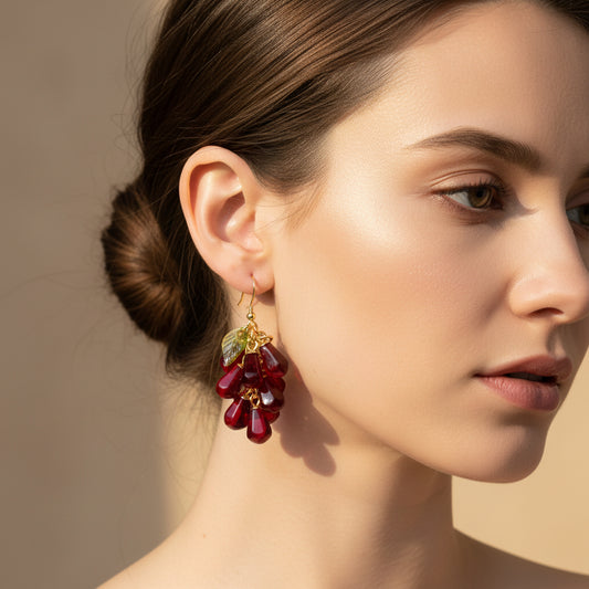 Handmade pomegranate seeds 18K gold plated stainless steel earrings with high quality resin charms