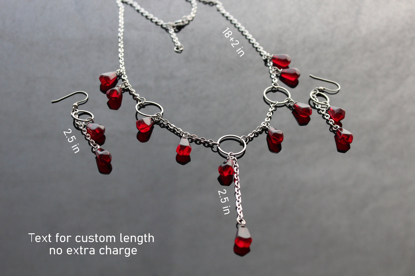 Handmade pomegranate jewelry set silver plated stainless steel with glass beads