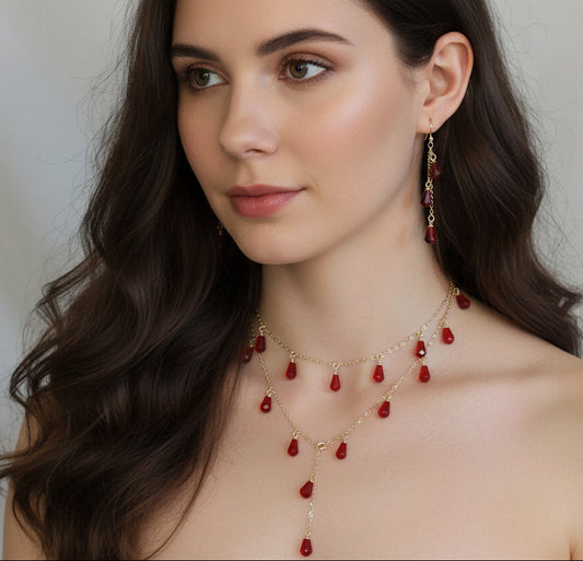 18K gold plated stainless steel handmade  non tarnish pomegranate resin seeds jewelry set