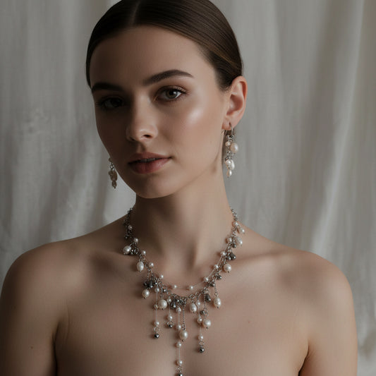 Handmade Natural Pearl Cascade jewelry set with stainless steel parts