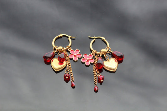14K gold plated stainless steel handmade  non tarnish pomegranate resin seeds with glass and heart