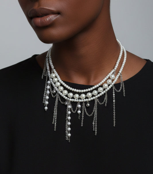 Handmade glass pearl layered necklace