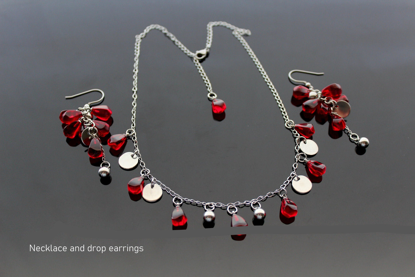 Glass handmade pomegranate seeds  stainless steel jewelry set