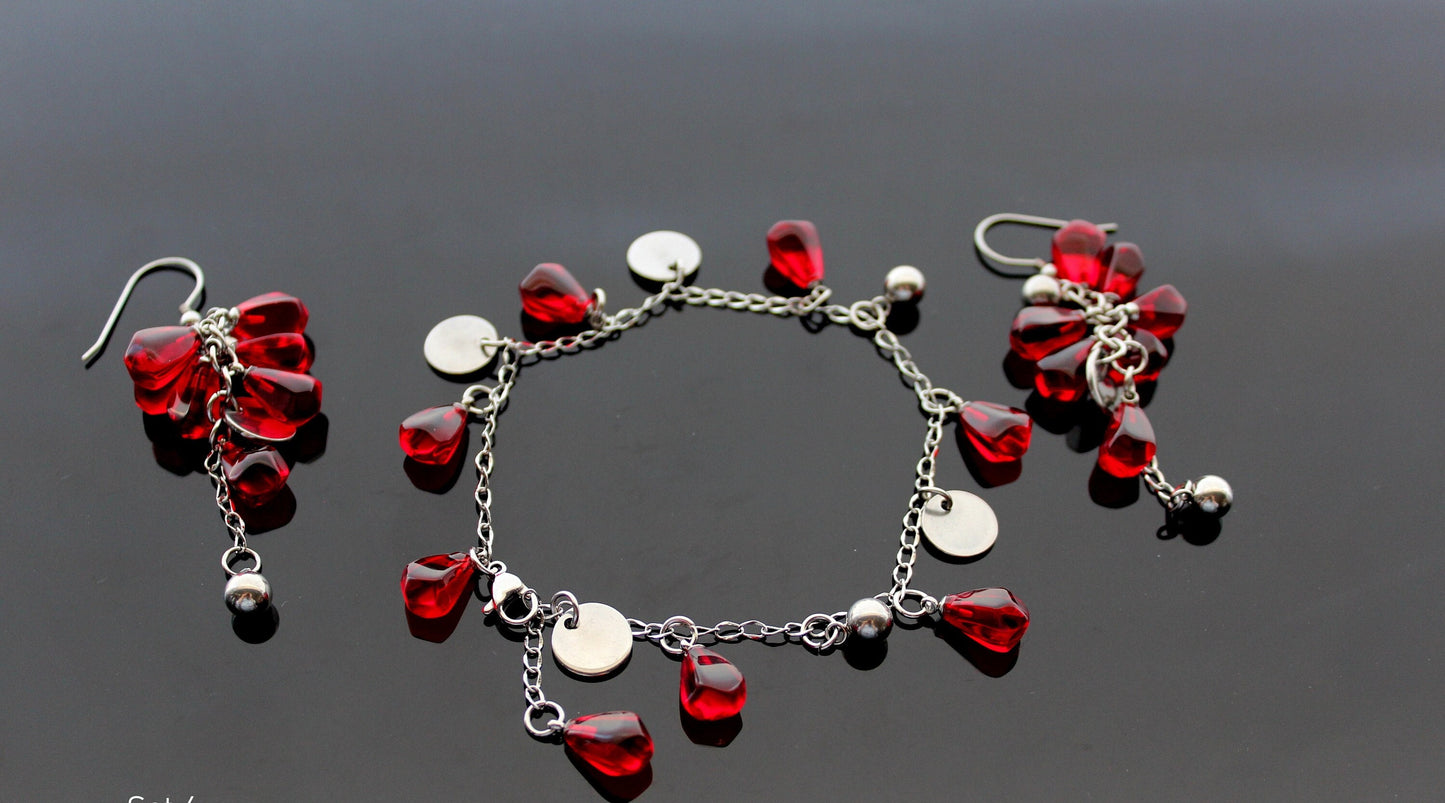 Glass handmade pomegranate seeds  stainless steel jewelry set