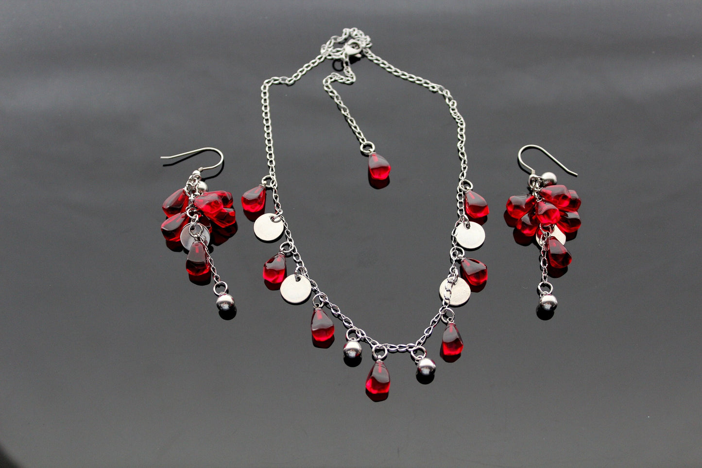 Glass handmade pomegranate seeds  stainless steel jewelry set